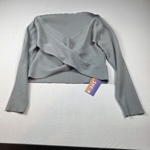 SHEIN Gray Ribbed Wrap Knit Top